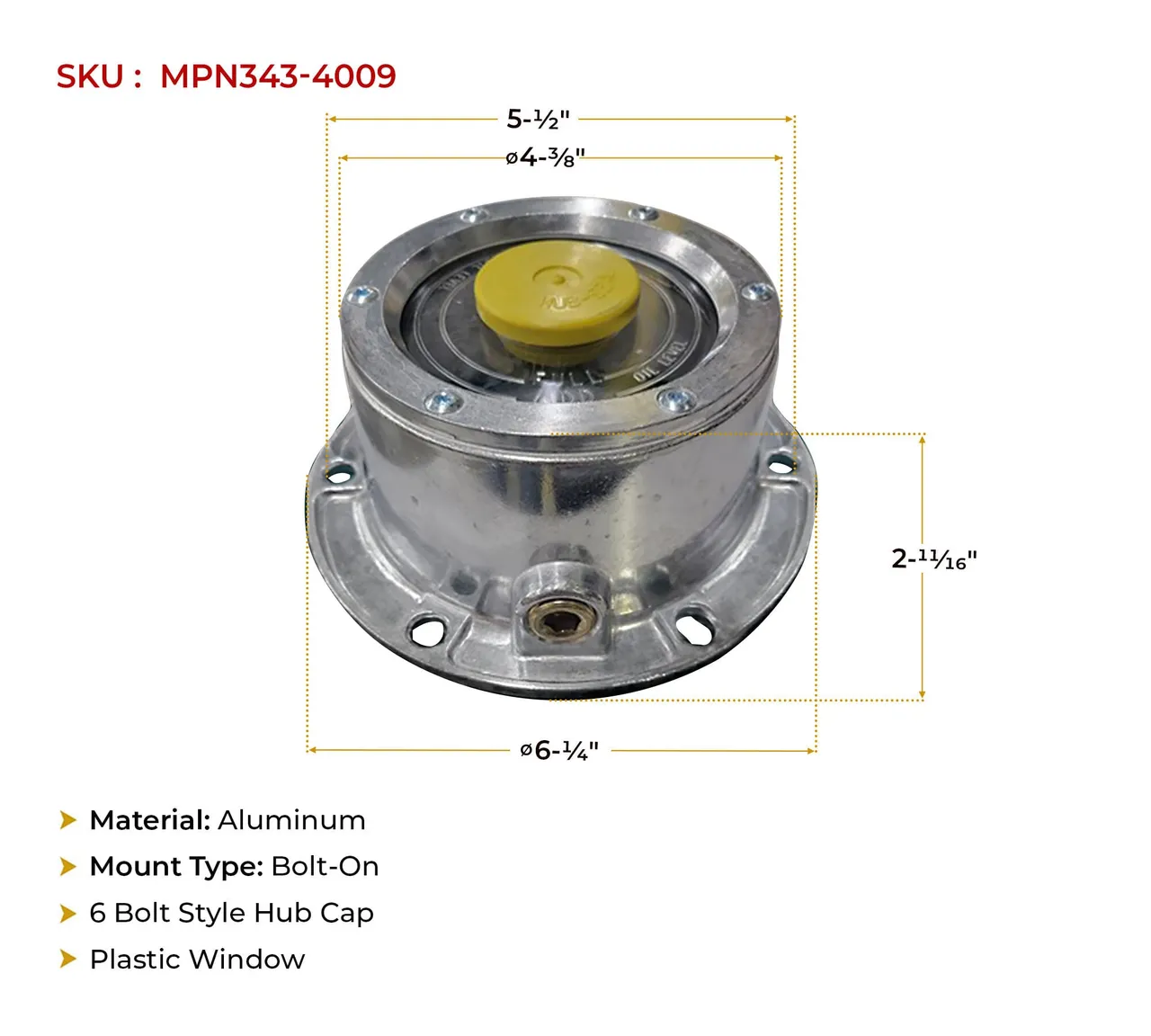 Aluminum Wheel Hub Cap - Stemco 343-4009 Type - 09359