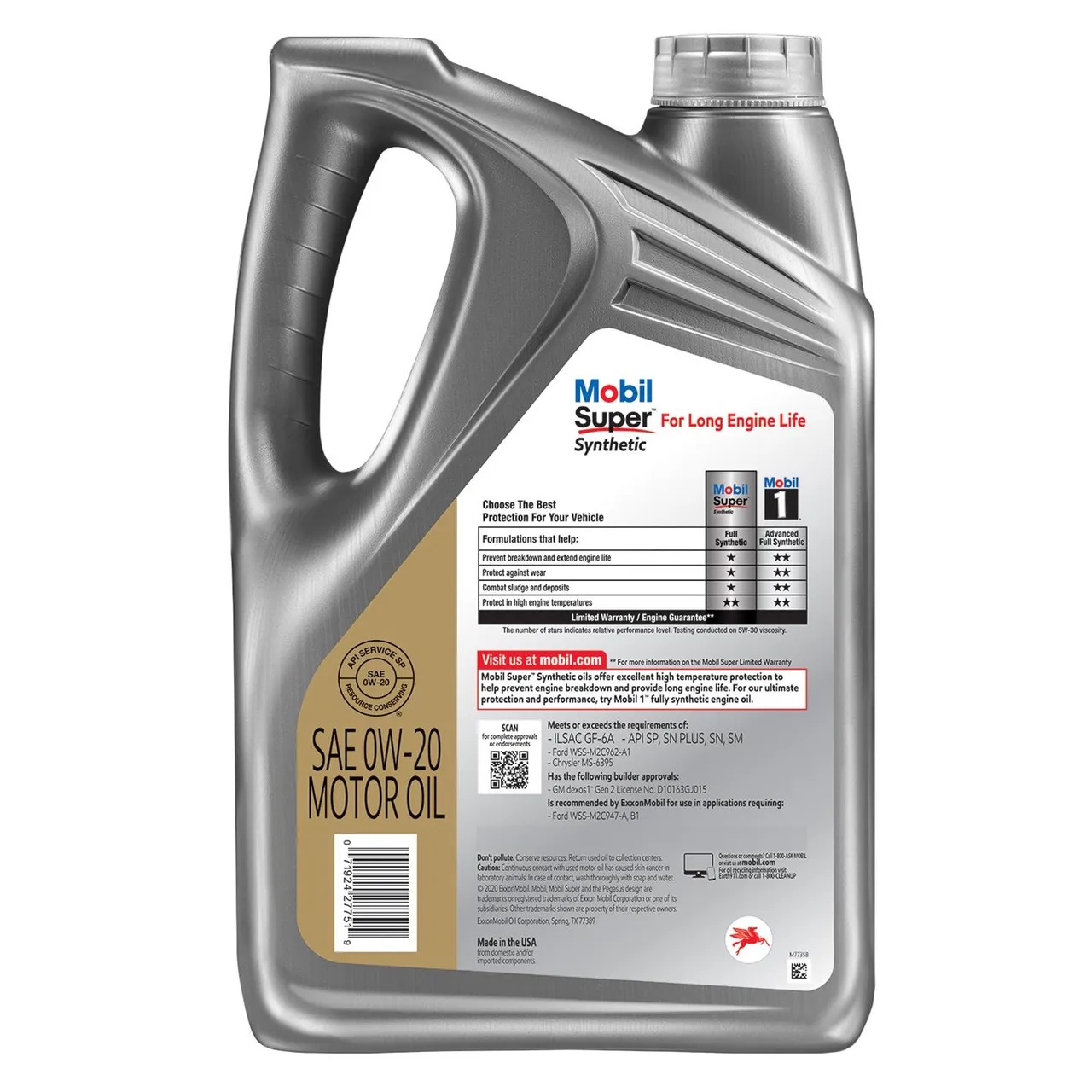 Mobil Super Synthetic 0W-20 Full Synthetic Motor Oil 5 Qt - Case of 3 (123087)