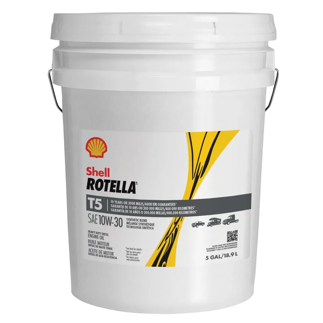 Shell Rotella T5 10W-30 Synthetic Blend Heavy Duty Diesel Engine Oil - 5 Gallon Pail - 550045019