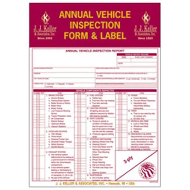J.J. Keller Annual Vehicle Inspection Report with Label 9MP