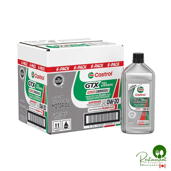 Castrol GTX Full Synthetic High Mileage 0W-20 Motor Oil - Case of 6 x 1 Qt (160BA4)